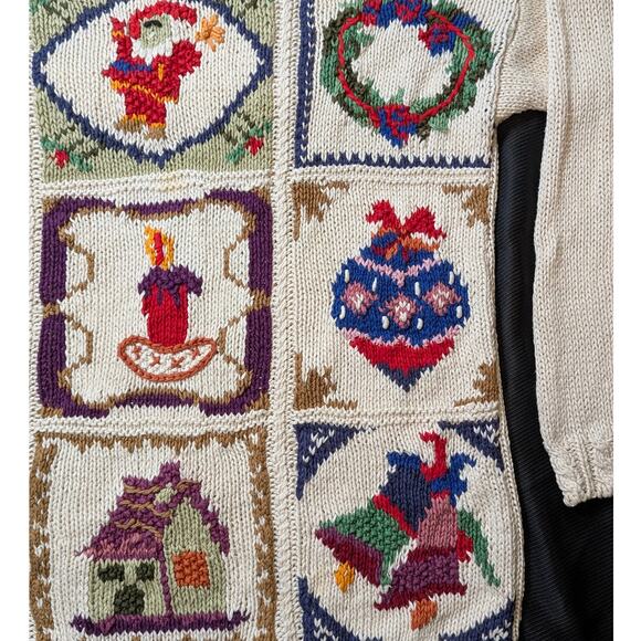 Vtg Heirloom Christmas Patchwork Cableknkit Sweater Cottagecore Gaudy Granny - Picture 4 of 10